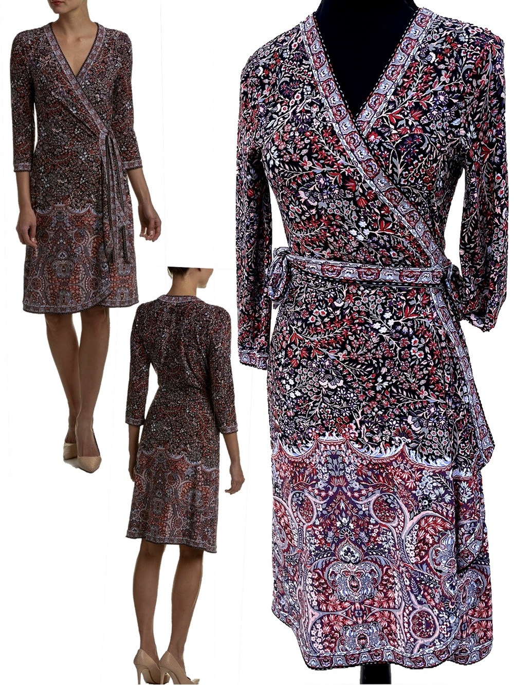 BCBG Adele True Wrap Dress in Earthy Terracotta Multi Size XS EUC
